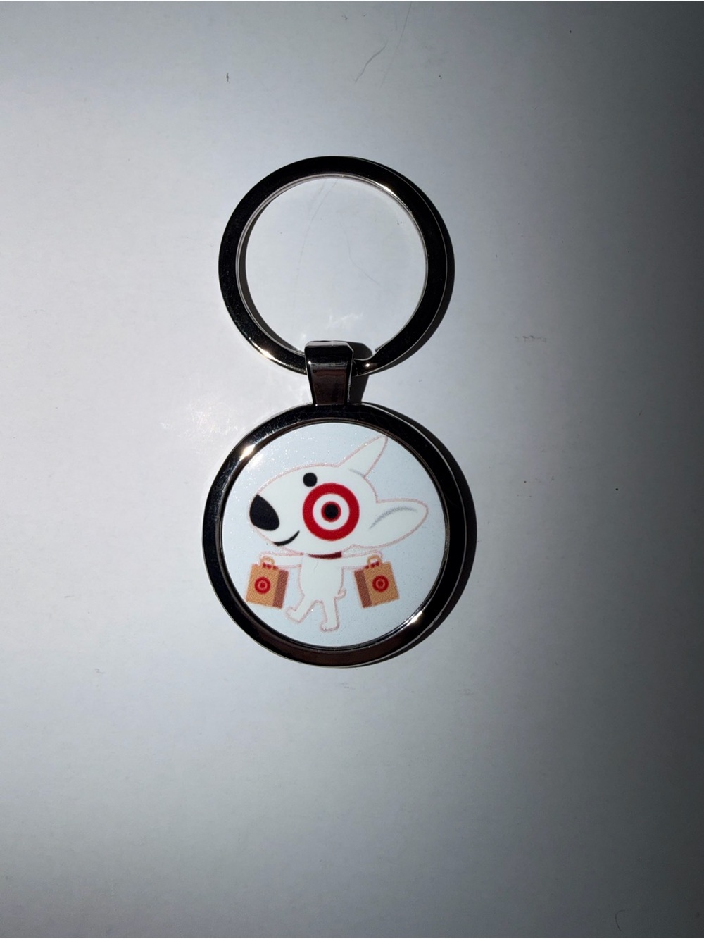 Target Bullseye Dog Keychain - Silver, White, Red